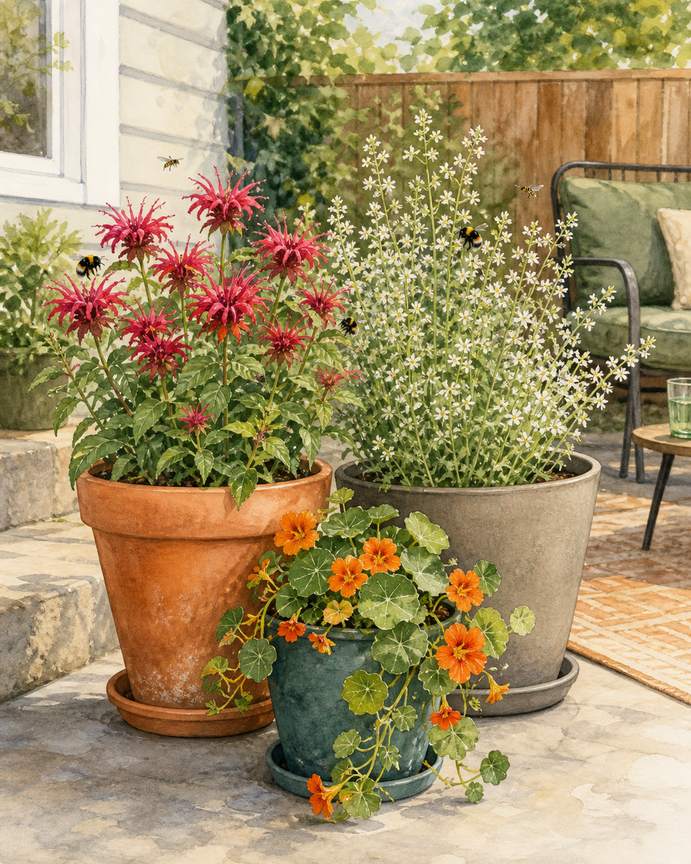 3. Cluster three movable pots for a rental yard — AI concept illustration