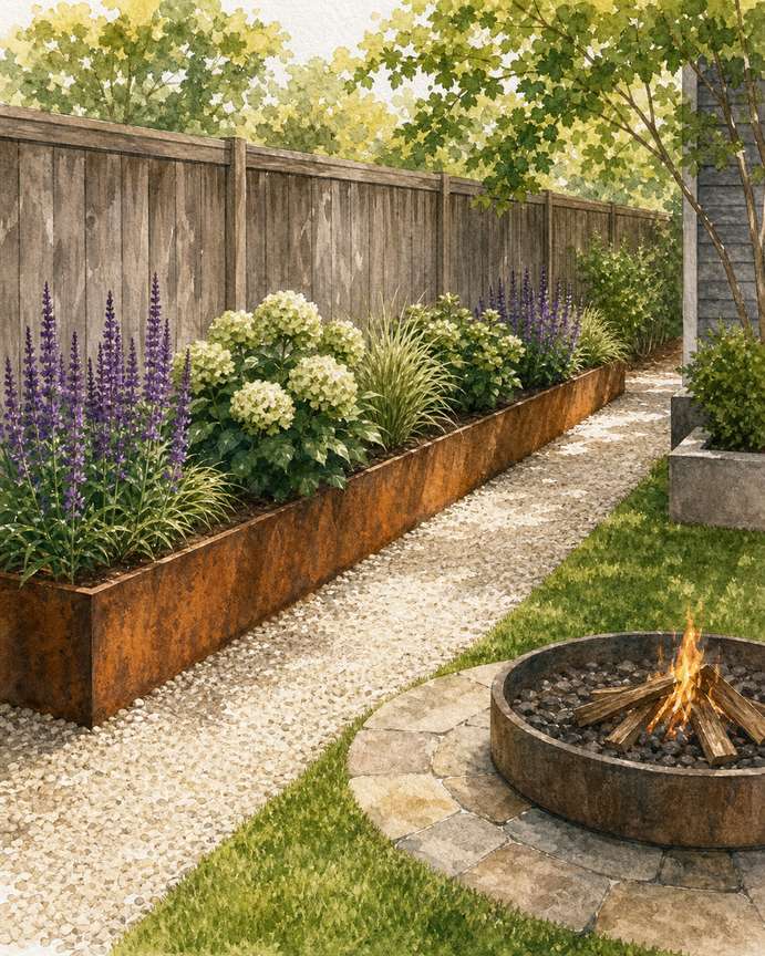 5. Raise the far planting bed, not the fire pit — AI concept illustration