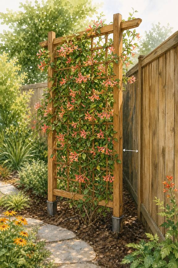 2. Train vines on a freestanding trellis inside the fence — AI concept illustration