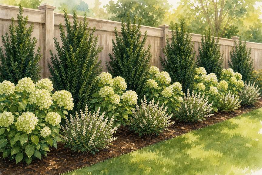 4. Layer shrubs in a narrow staggered border — AI concept illustration