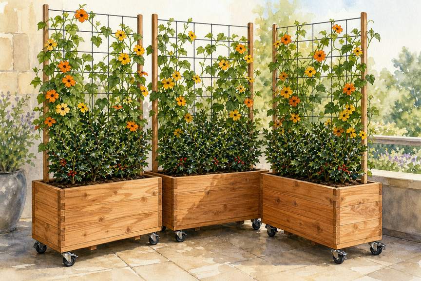 8. Build a movable screen with deep planter boxes — AI concept illustration
