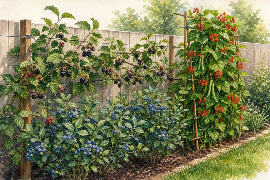 9. Soften the fence with a mixed edible screen — AI concept illustration