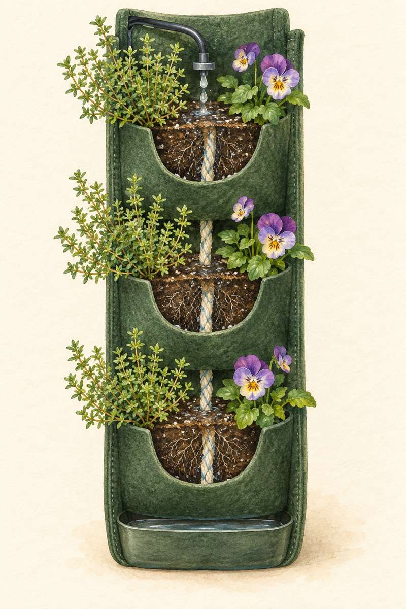 7. Pair top-fed drip with wicks in narrow pockets — AI concept illustration
