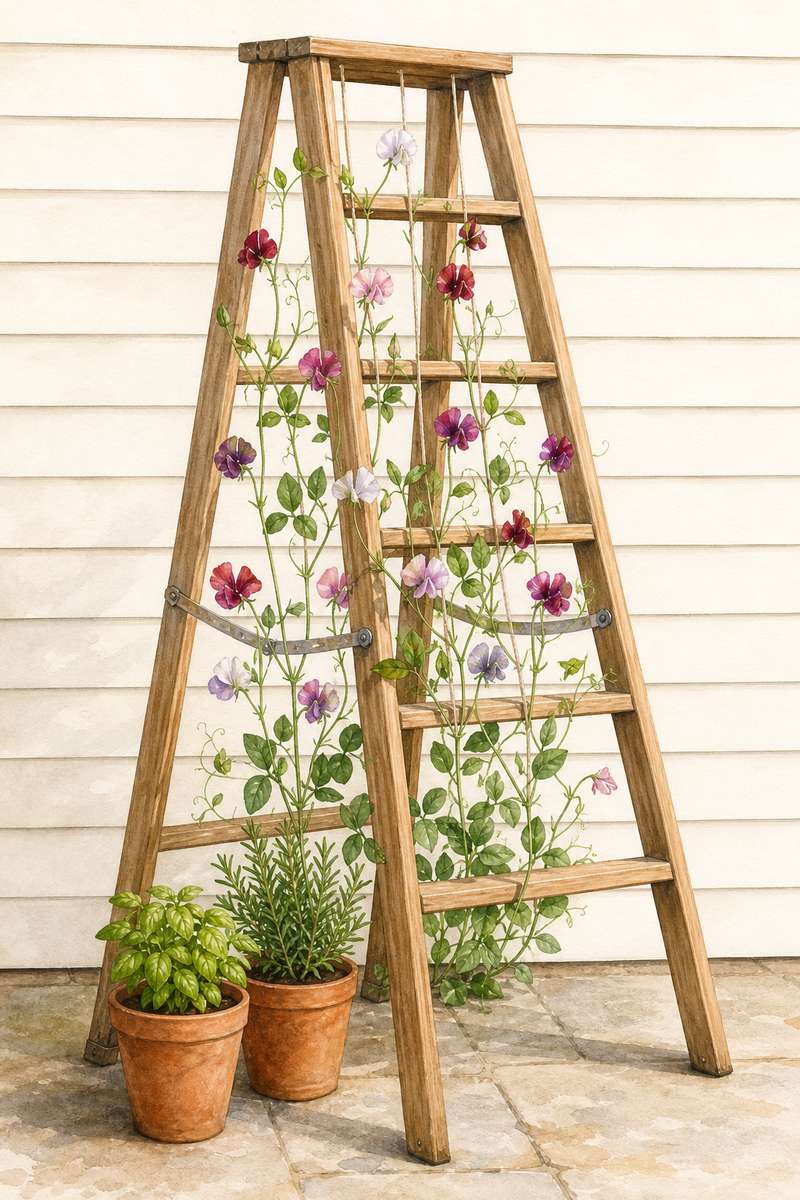 3. Turn a Wooden Ladder Into a Lean-Free Trellis — AI concept illustration