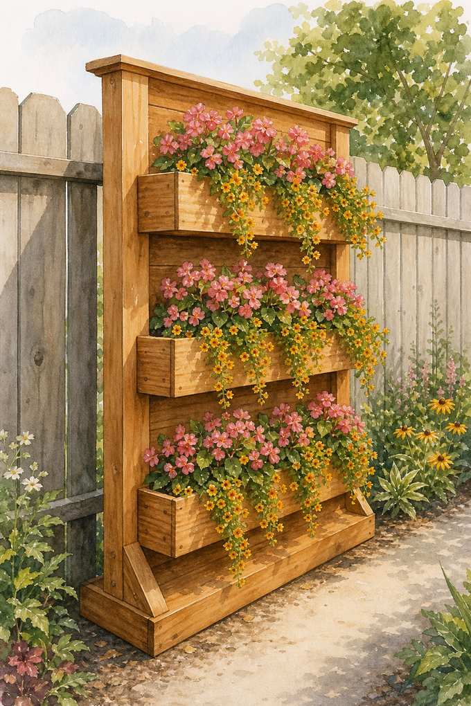 1. Build a Freestanding Planter Wall That Sits Beside the Fence — AI concept illustration