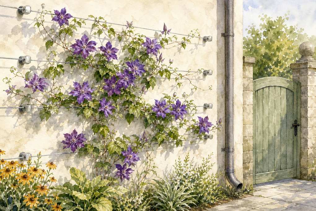 3. Train One Flowering Vine Across Stainless-Steel Wires — AI concept illustration