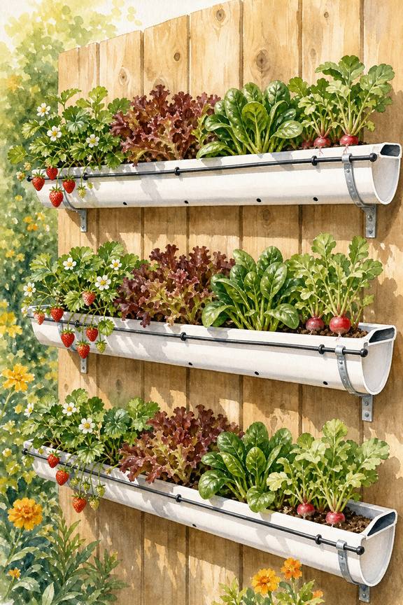 4. Stack Shallow Rain Gutters for Strawberries and Lettuce — AI concept illustration