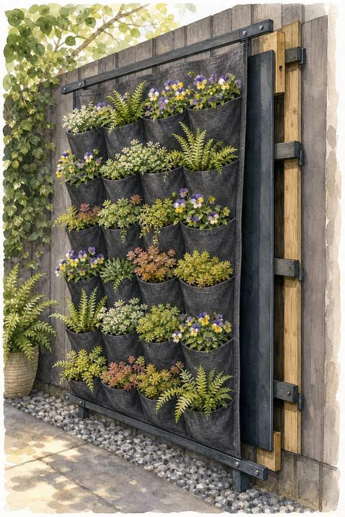 5. Hang a Fabric Pocket Garden on a Protected Wall — AI concept illustration