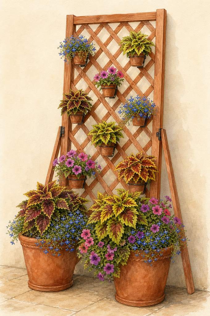 7. Lean a Hinged Lattice Garden Against the Wall — AI concept illustration