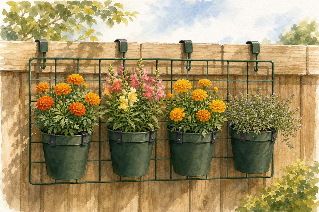 9. Hook a Modular Wire Grid Over the Fence Top — AI concept illustration