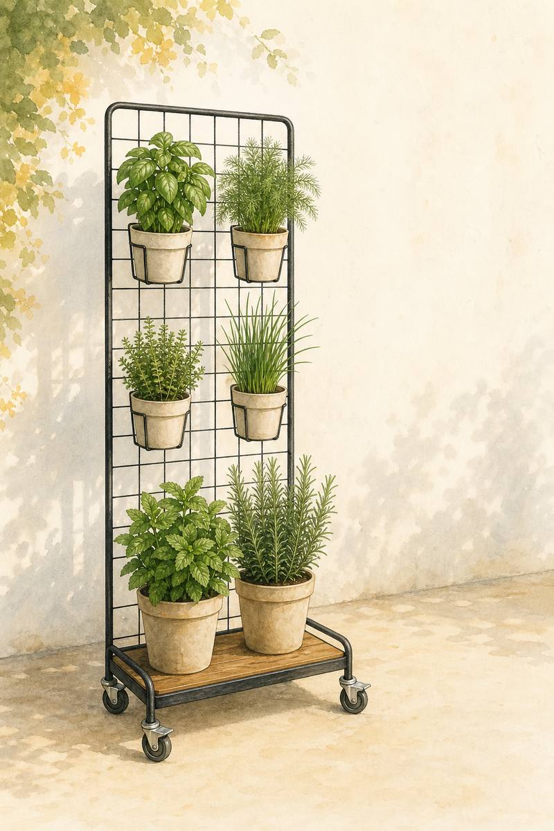 9. Roll a wire-grid herb tower toward the sun — AI concept illustration