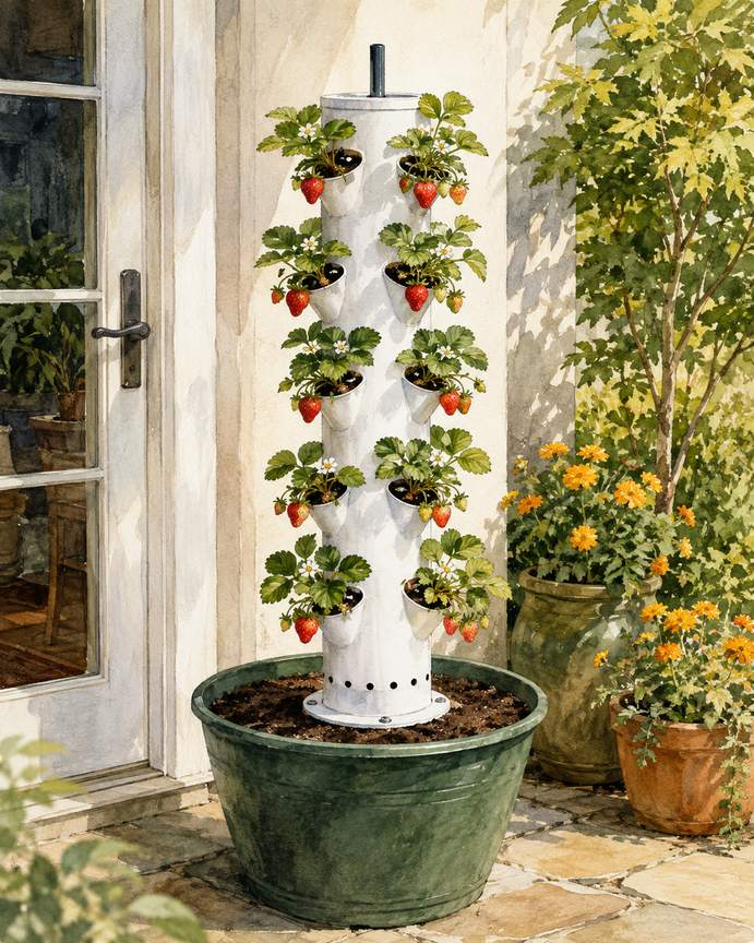 3. Build a Narrow PVC Strawberry Tower — AI concept illustration