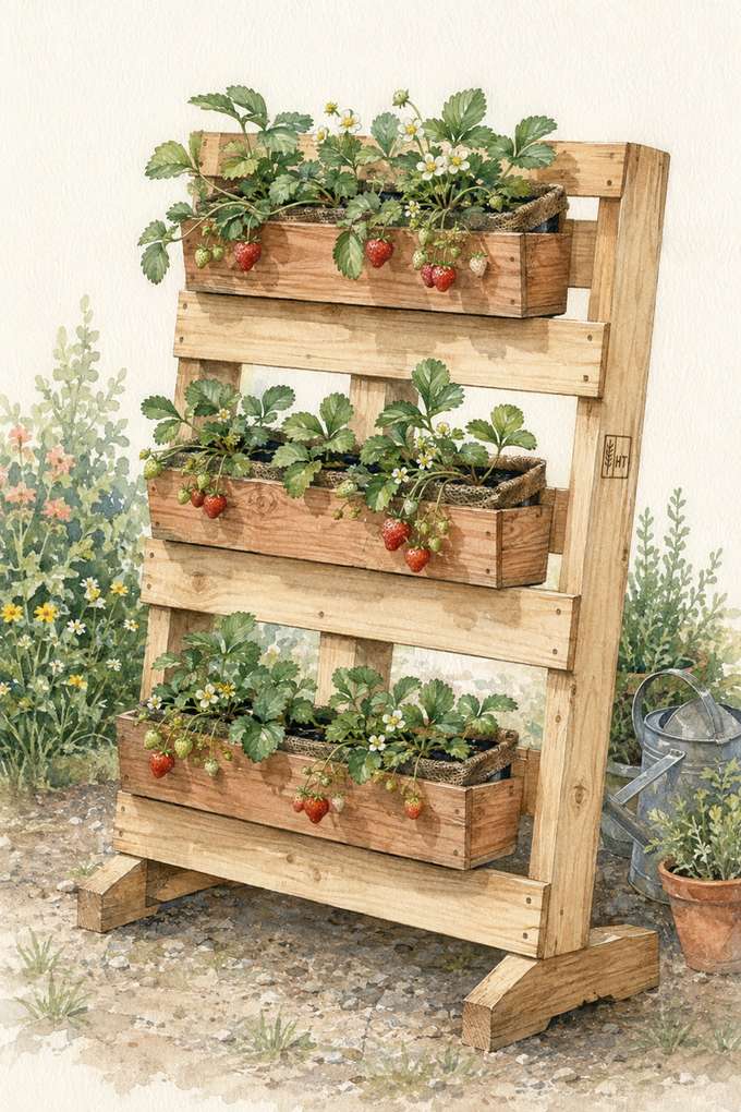 8. Fill a Leaning Pallet With Removable Planting Boxes — AI concept illustration