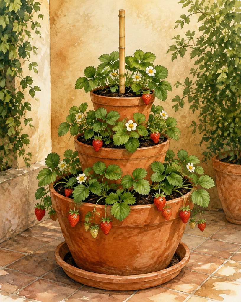 9. Stack Terracotta Pots Around a Central Stake — AI concept illustration