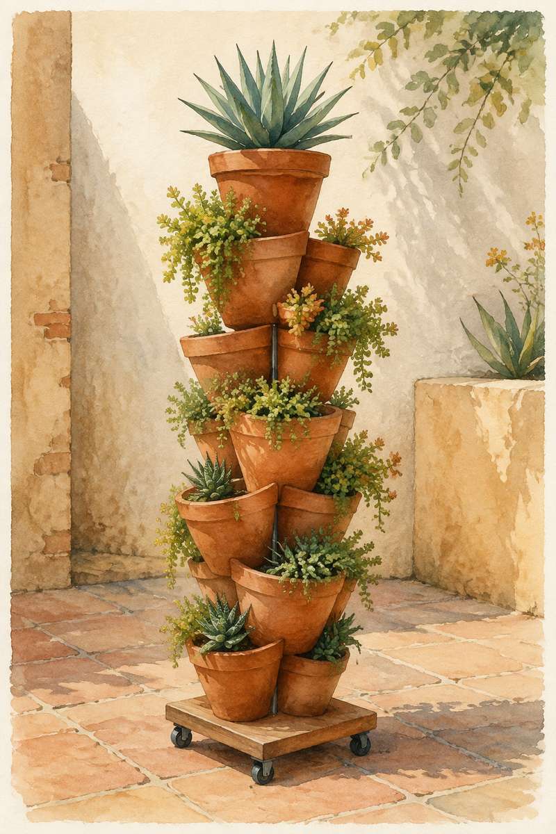 4. Stack terracotta pots around one center rod — AI concept illustration