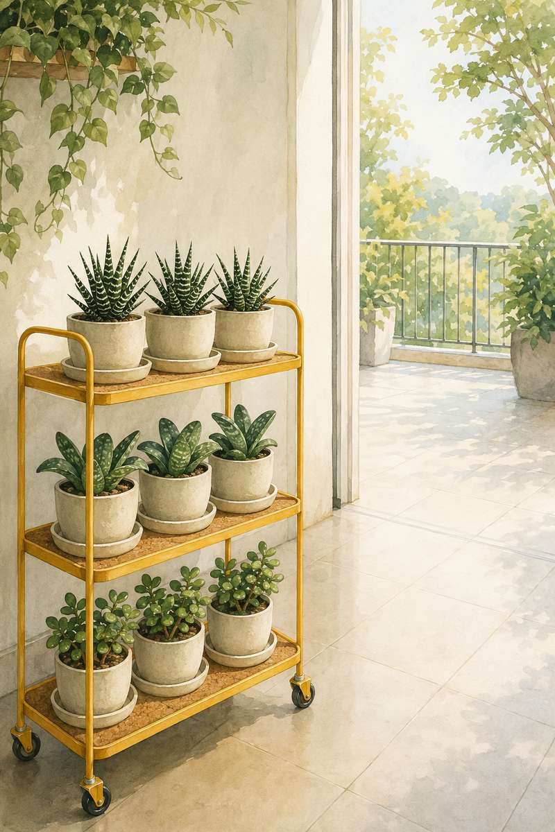 5. Turn a rolling utility cart into a succulent wall — AI concept illustration