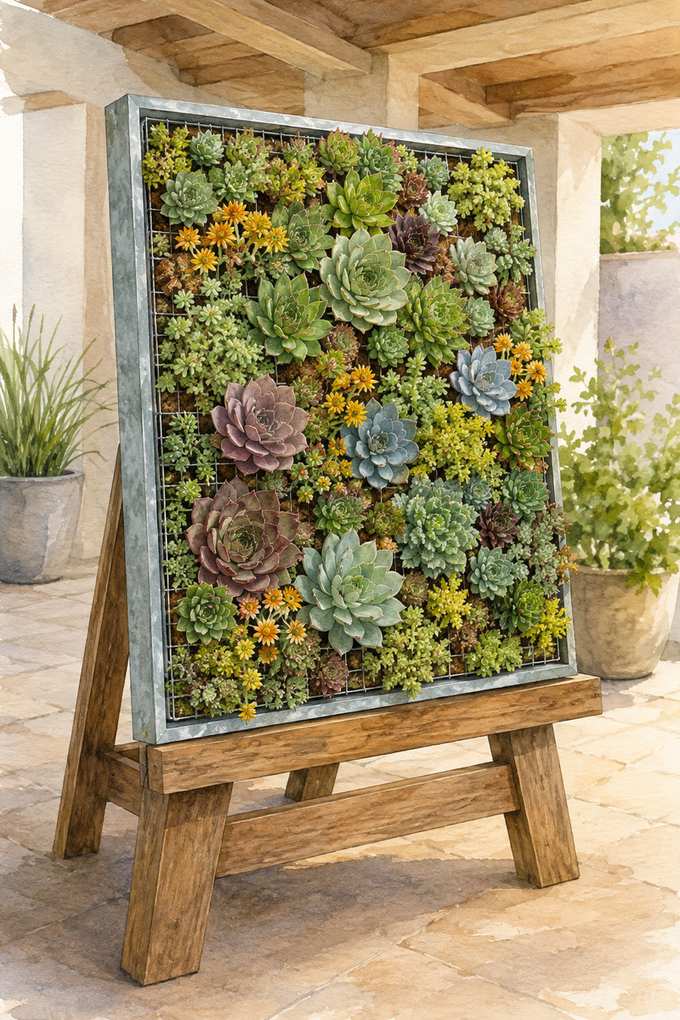 9. Set a succulent picture frame on an easel — AI concept illustration